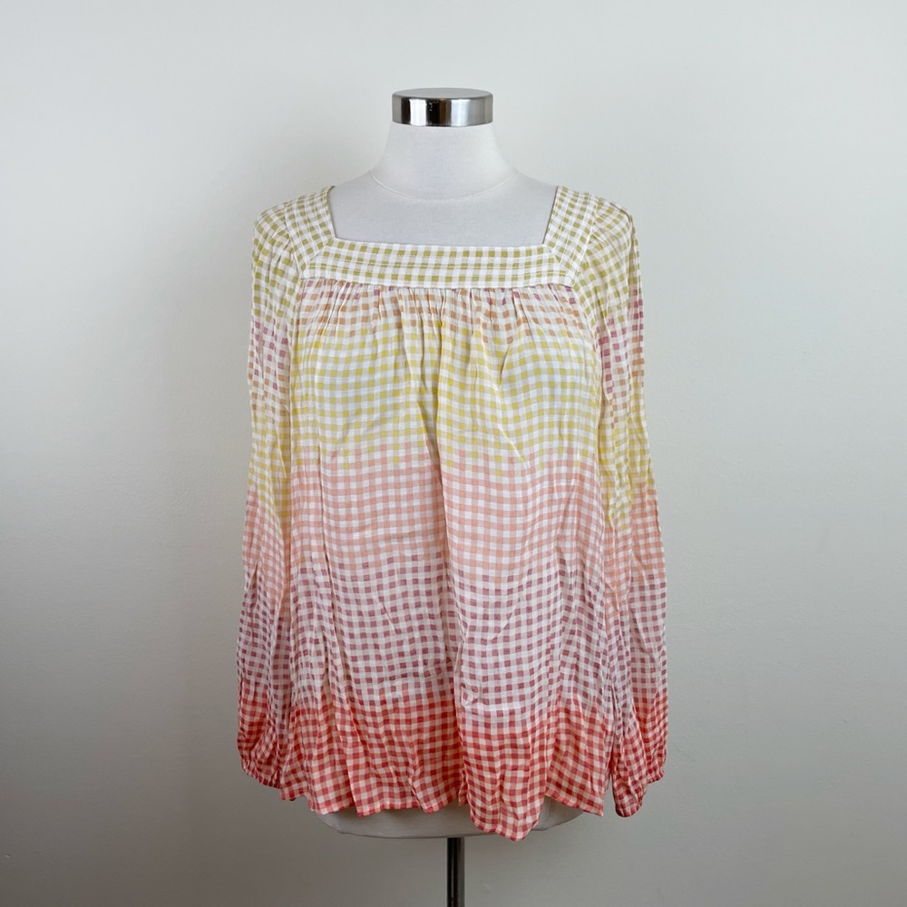 LC Lauren Conrad Orange Pink Yellow Ombre Geometric Blocks Blouse Top XL Women